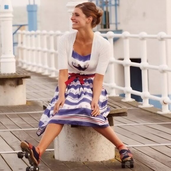 Laura Ashley Retro Nautical Stripes Parisan beach hut cotton midi dress 7 - Picture 3 of 4